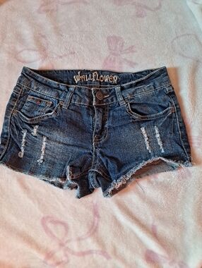 Wallflower Blue Distressed Frayed Denim Shorts